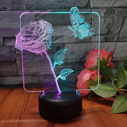 Colorful 3D LED Night Light USB 7 Color Changing Baby Sleep Lighting Table Lamp Roses Butterfly Atmosphere Lamp Home Decoration