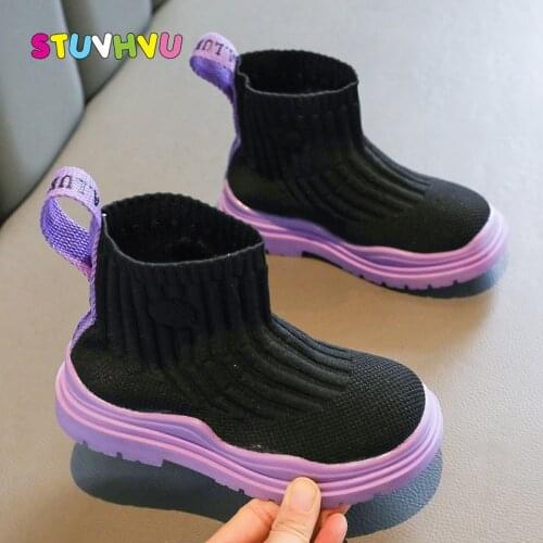 Girls Sports Shoes Breathable Stretch Knit Socks Shoes for Children Sneakers Spring and Autumn New Boys Running Sneakers Kids