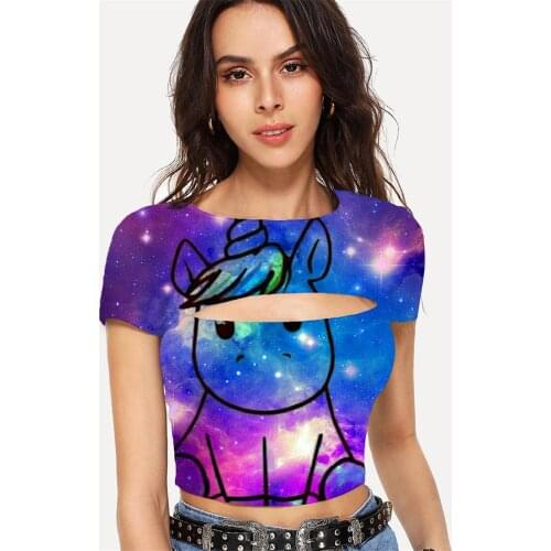 Somepet Unicorn T-shirt Women Galaxy Hollow Out T shirts Animal Tshirts Casual Nebula T-shirts 3d Short Sleeve Hip Hop Printed