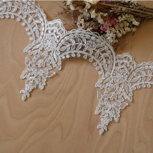 Delicate 1Yard Ivory Cording Fabric Flower Venise Venice Mesh Lace Trim Applique Sewing Craft for Wedding Dec. 18cm