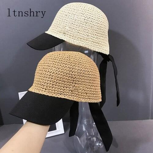 2019 New women Summer spring sun hat caps baseball caps casual adjustable straw lace-up bow visor cap Breathable adjustable