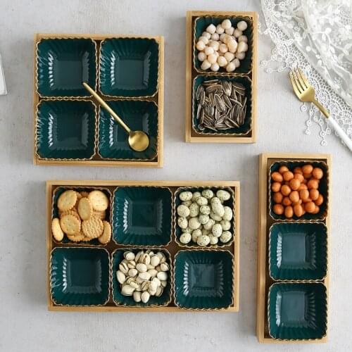 Ceramic Dried Fruit Storage Box Household Snack Dried Fruit Nut Dish Snack Candy Plate Square Storage Seed Plate Candy Box Decor