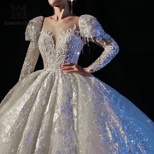 Abito da sposa Fashionable Empire Long Sleeves Lace Appliqued Wedding Dress