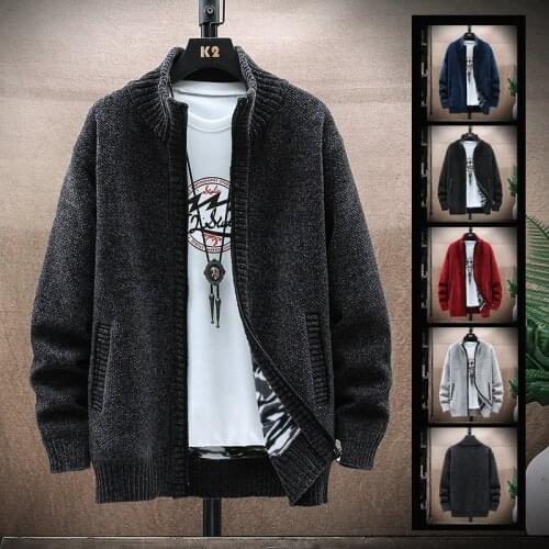 Autumn and winter mens new cashmere sweater warm casual loose knit zipper cardigan high quality jacket
