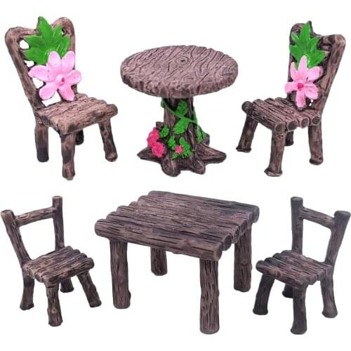 3Pcs/set Miniature Table and Chairs Set Fairy Garden Furniture Ornaments Kit Micro Landscape Decoration Dollhouse Accessories