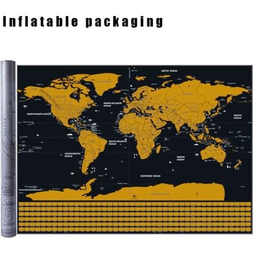 Inflatable perfect packaging 42*30CM Scratch off Journal World Map Personalized Travel Atlas Poster with country Flags