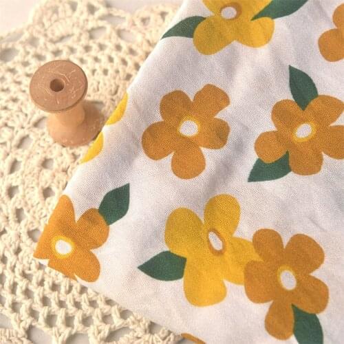 Pastoral Turmeric Flower Tufted Linen Silk Fabric Summer Tops One-piece Dress Shirt Length Handmade DIY Clothing Fabric