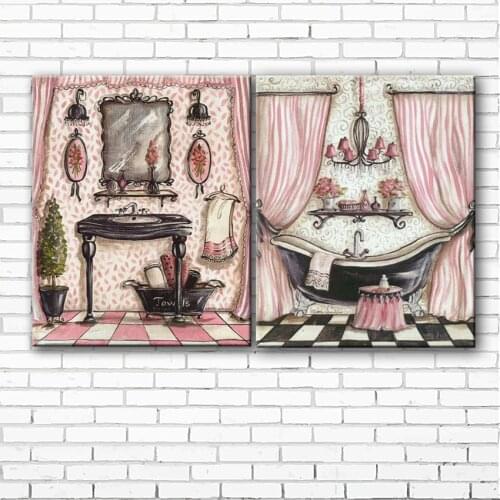 Pastoral bathrooms shower curtains landscape cartoon oil painting printed on canvas living room wall art decoration pictures