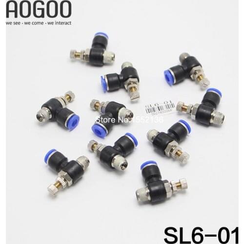 10Pcs/lot Pneumatic throttle valve SL series pneumatically Quick Connector exhaust valve Tube 6mm Thread G1/8 SL6-01