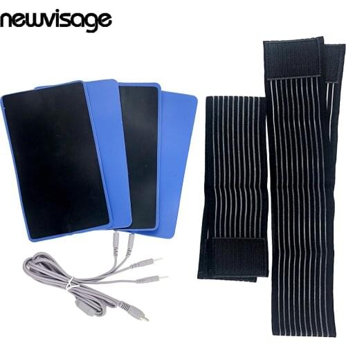 RCA Plug Cable with 4 Output Plugs EMS Electrode Patch Microcuttent Conductive Silicone Paddle Elastic Strict Kit