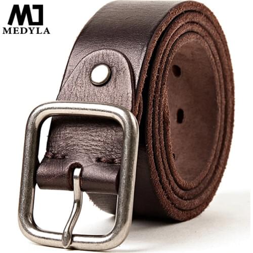 MEDYLA Mens Genuine Leather Belt Alloy Buckle Retro design High-quality Brand Belt For Men Top cowhide production MD605