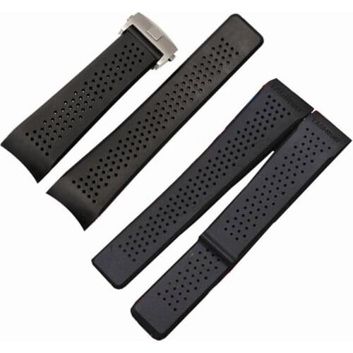 22mm Rubber Black Watch Band Strap For TagHeuer Carrera Watch Replace Parts