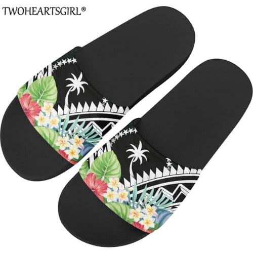 Slippers Polynesian Chuuk Hibiscus Flower Black Female Summer Non-slip Bathroom Sandals Slippers Women Flip Flop Shoes Sandales