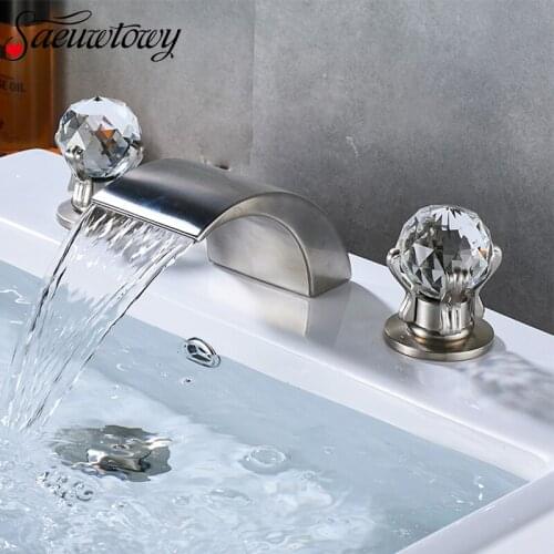 Imitation Waterfall Water Bathroom Sink Faucet Double Handle Basin Faucet Deck Installation Hot And Cold Water Bathtub Faucet