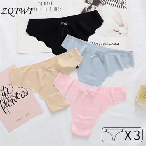 3Pcs Women G String Ice Silk Panties Sexy Briefs Seamless Underwear Ladies T Back Girls Thong Fitness