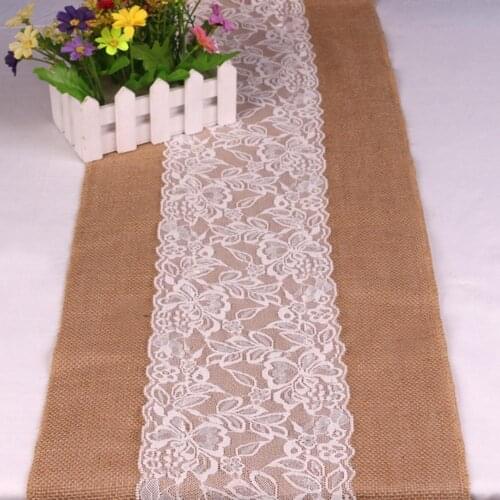 Vintage Natural Burlap Jute Lace Linen Table Runner Party Wedding Champagne Table Runners Home Banquet Restaurant Table Gadget