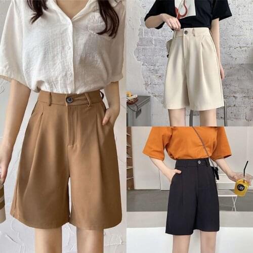 Women Solid Formal Pant Ladies Vintage High Waist Knee Length Pants Summer Fashion
