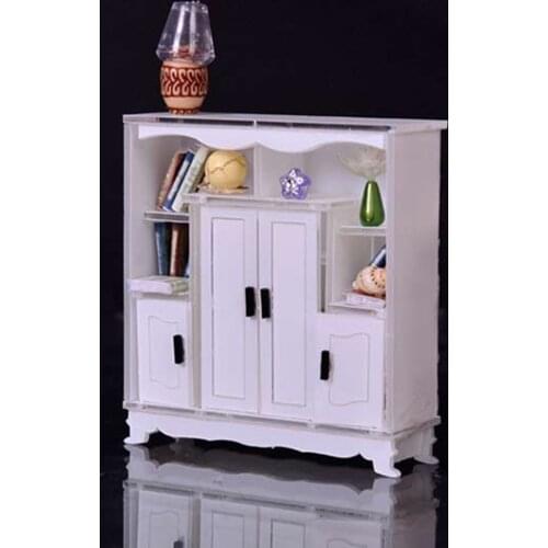 1:12 Miniature Display Cabinet Bookshelf Dollhouse Furniture Accessories, White & Black, Dolls House Life Scene Ornament, White