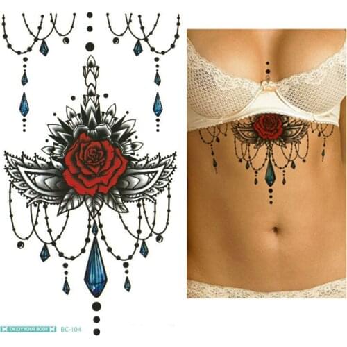 1 Sheets 13.8x24cm Sternum Chest Temporary Tattoo Big Body Art Sticker Jewelry Pendant
