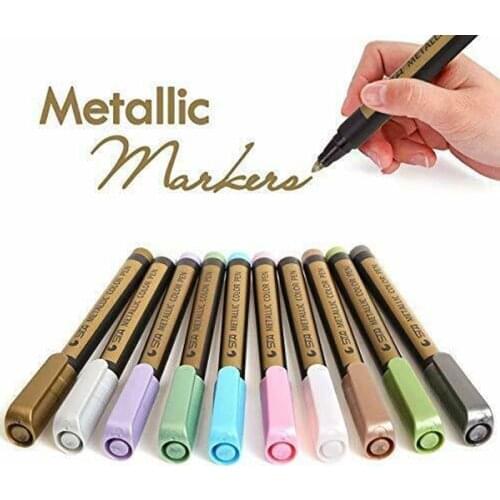 10PCS Color Metallic Marker Pens Colorful Oil Based Glitter Metal Art Painting Pens Set for Card Making Ceramic Rock Painting