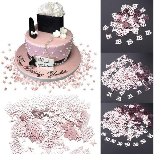 15g/bag Rose Gold Happy Birthday Number Confetti Figure 18 21 30 40 50 60 Confetti Birthday Party Decoration Wedding Anniversary