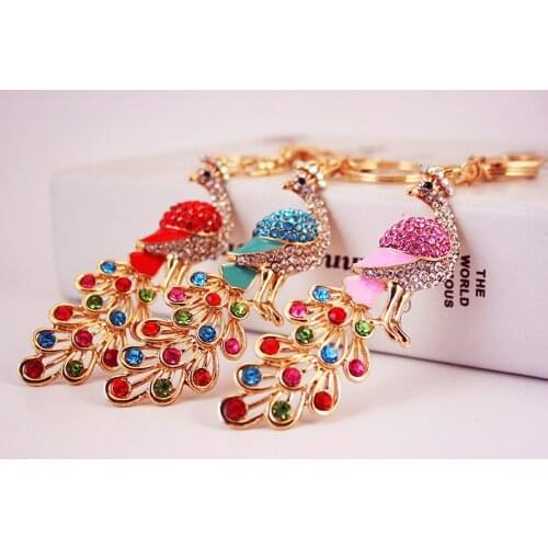2020 New Colorful Rhinestone Crystal Peacock Keychain Keyring Animal Jewelry Handbag Chram Key Holder Wholesale