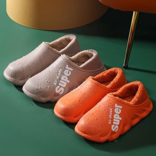 2021 Warm Women Shoe Thick Bottom Winter Slippers Men Waterproof Couple Non-Slip Plush Cotton Shoes Indoor Outdoor Home Footwear