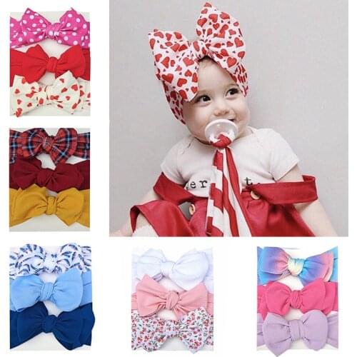 3pcs/set Baby Hair Band Set For Girls Bow Elastic Headbands Twisted Wide Print Flower Turban Kids Headware Baby Hair Accessories