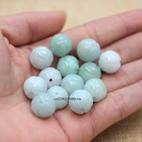 5PC Natural Jade Emerald Lotus Bead 8-13mm DIY Accessories Bangle Charm Jewellery Fashion Hand-Carved Luck Gifts Amulet