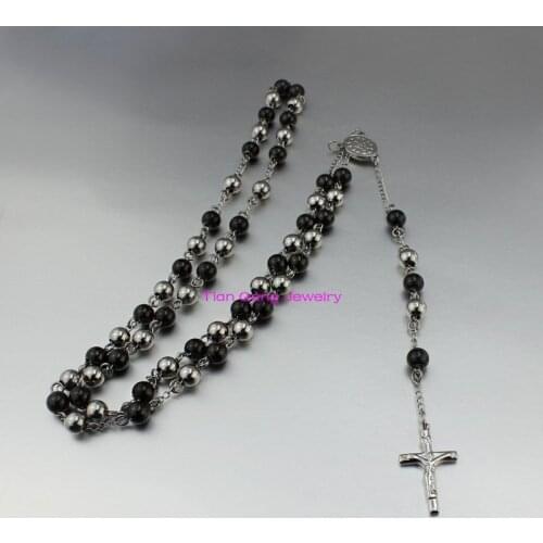 Stainless Steel Catholic Religous Rosary Cross Necklaces Beads For Men Women Jewelry, Wholesale 5pcs/lot Free Shipping