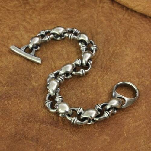 925 Sterling Silver Huge Heavy Link Chain Mens Biker Rock Punk Bracelet TA245