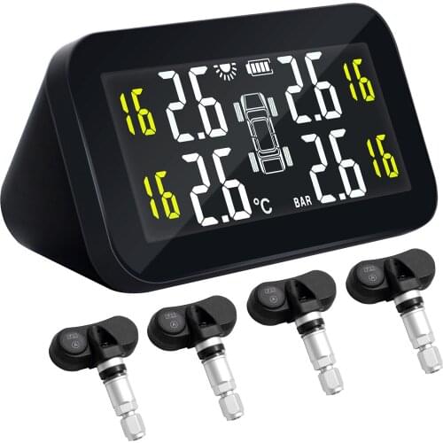 Car TPMS Solar Wireless Tire Pressure Monitor Monitoring System HD Digital LCD Display Auto Alarm System With 4 Internal Sensor