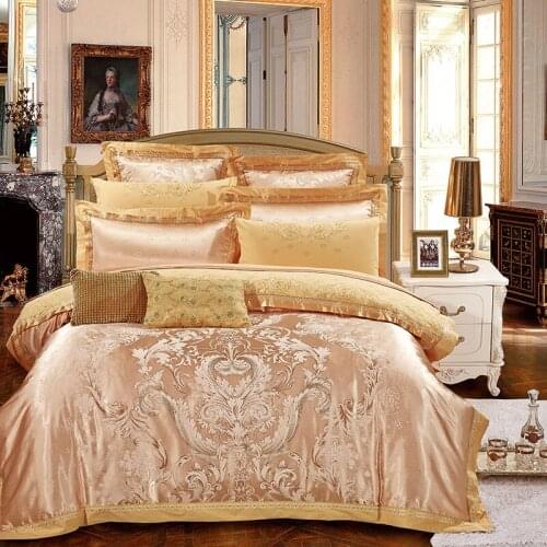 FREE SHIPPING 4/6pcs Jacquard Silk Cotton Luxury Bedding Set King Queen Bed Set Embroidery Duvet Cover Bed Sheet Pillowcase