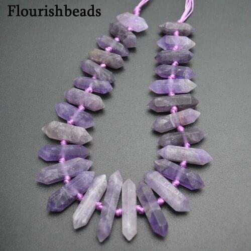 Graduated Hole In Center Natural Gemstone Amethyst Double Point Stone Loose Beads