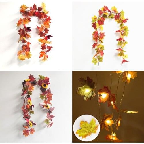 Artificial Maple Leaves Fake Plants Autumn Vine Artificial Pumpkin Garland For Farmhouse Decor Wall Hanging Halloween Decoration