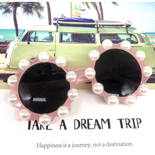 ZAOLIHU Round Pink Girls Sunglasses Pearl Shades Kids Handmade Sun Glasses UV400 Baby Cute Eyewear Colorful Gorgeous Gafas De So