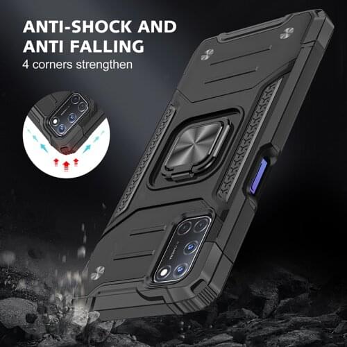 Magnetic Metal Finger Ring Stand Armor Shockproof Case For OPPO A52 A72 A92 A5 A9 2020 Soft TPU Hard PC Protective Back Cover