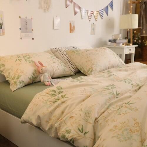 Small Fresh Korean Bedding Set Princess Girl Heart Pure Cotton Pastoral Duvet Cover Sheet Bed Four-piece Printed Bedding