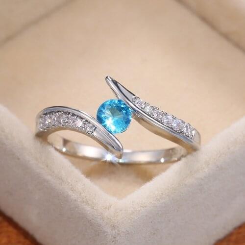 Fashion Geometric Finger Ring Micro Paved Ocean Blue Zircon Rings For Women Ladies Wedding Party Punk Gothic Jewelry Gift D5C321