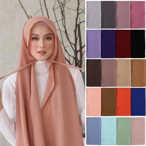 Trendy Women Bubble Chiffon Hijabs Scarves With Rope Convenient Solid Color Shawls Wraps Muslim Hijab Scarf Turbanet Headscarf
