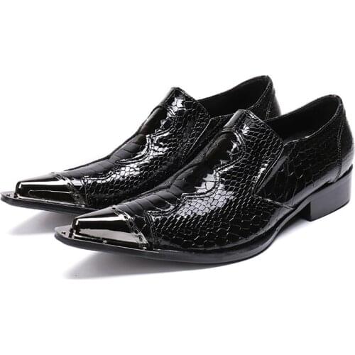Mens italian leather shoes snake skin men loafers pointed toe dress shoes high heels steel toe oxford office shoe for man