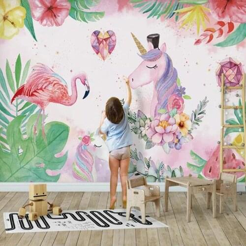 Milofi custom 3D photo wallpaper Nordic simple flamingo unicorn childrens room background wall decoration mural wallpaper
