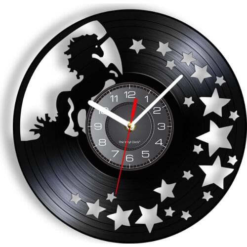 Star Unicorn Glitter Wall Art Baby Girl Room Wall Decor Magical Unicorn Vintage Vinyl Record Wall Clock Nursery Horse Wall Watch