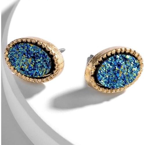 ZWPON 2020 New Mini Oval Resin Druzy Stud Earrings Fashion Famous Brand Designer Jewelry Wholesale