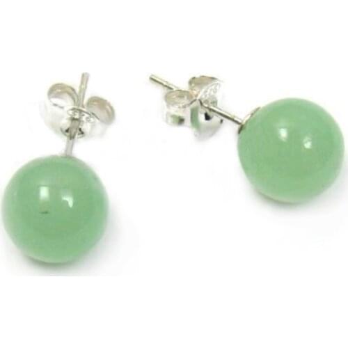 NEW Natural Light Green stone 925 Sterling Silver Earring Studs 10mm