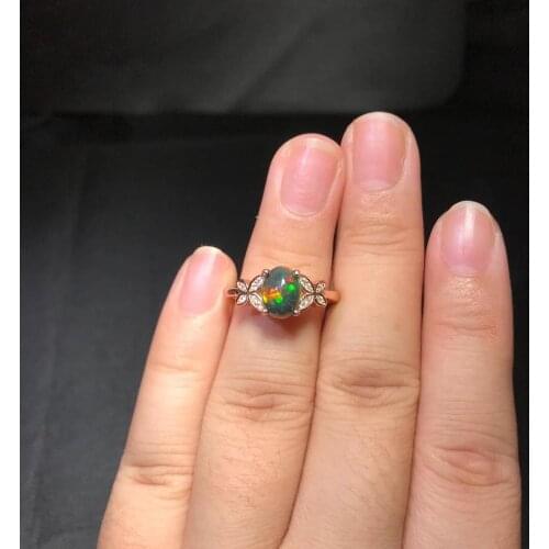 New black opal ring womens 925 silver high-end luxury style rare black opal has a status symbol