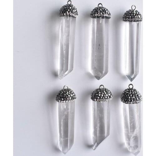 Wholesale 6pcs/lot 2020 new fahsion good quality natural crystal Irregular pillar charms Pendants for jewelry marking free
