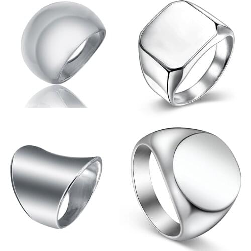 High Polished Stainless Steel Oval Signet Blank Plain Ring Hiphop/Rock Style Charm Fashion Men Jewelry
