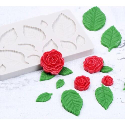 Rose flowers silicone fandont mold Silica gel leaves moulds Chocolate leaf molds rose candy mould