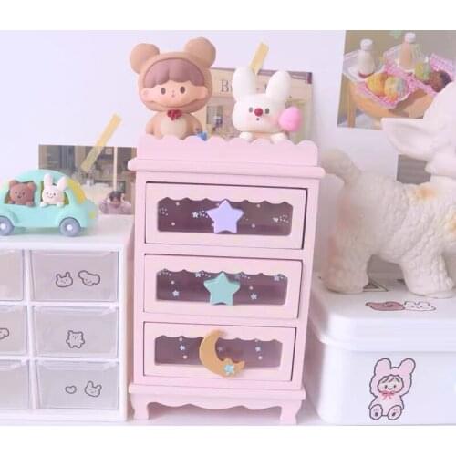 Pink 3 Grid Jewelry Box Drawer Woman Girl Pearl Beads Storage Boxes Wood Desktop Cosmetic Earrings Makeup Container Organizer